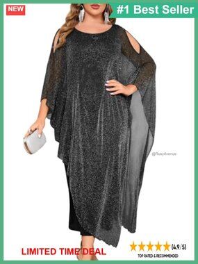 Formal Plus Size Long Cape Overlay Cocktail Wedding Guest Dress